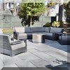 L04. Restoration Hardware outdoor sectionals and chairs with cushions and covers. 